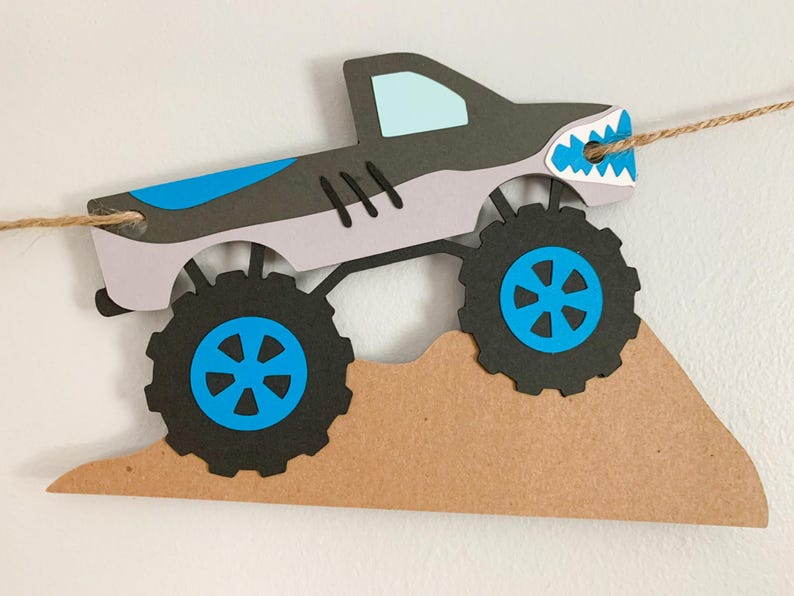 monster trucks banner for a  monster jam inspired birthday or bedroom decor