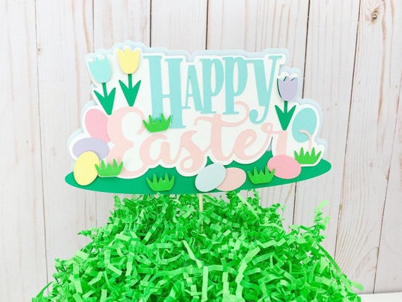 Easter Decorations, Easter Cake Topper, Easter Bunny Decorations, Happy Easter Cake Topper, Easter Eggs, Bunny Ears, Pastel Easter Decor Il_570xn