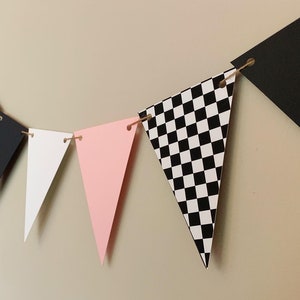 Pink Checkered Flag Racing Pennant Banner, Pink Girl Baby Girl Shower ...
