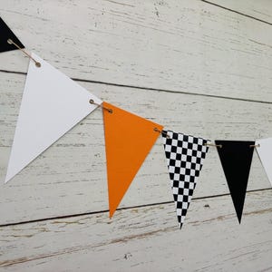 Checkered Flag Racing Pennant Banner, Race Car Birthday Decor, Motocross Decorations, Fast One, Two Fast, Winner's Circle, Racing Bedroom Orange