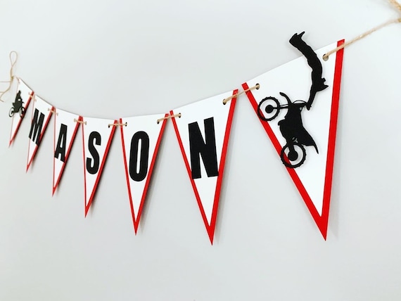dirt bike birthday banner, dirt bike birthday decorations, motocross birthday, supercross birthday, red dirt bike, racing birthday Il_570xn