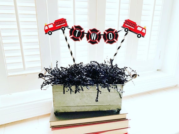 firetruck cake topper, firetruck bunting, firetruck birthday party decorations, firetruck birthday supplies, firefighter party, fireman Il_570xn
