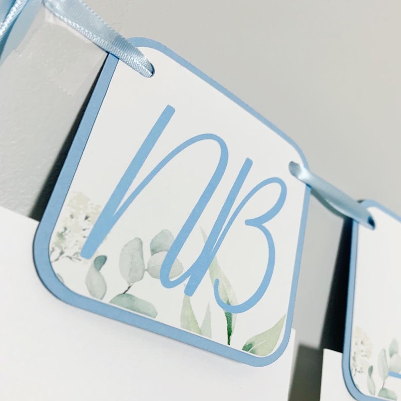 Peter Rabbit Photo Banner that includes months NB - 12. Each pennant features watercolor floral images. Alternating months also includes a Peter Rabbit Image.