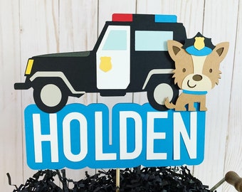 police cake topper, police birthday decorations, police dog birthday decorations, police jeep, back the blue, emergency vehicle birthday