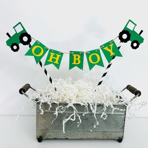 red tractor birthday decorations, barnyard birthday decorations, green tractor cake topper, old macdonald had a farm baby shower cake topper image 2