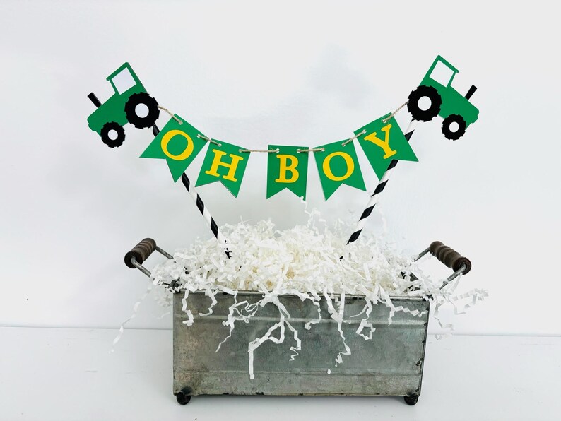 red tractor birthday decorations, barnyard birthday decorations, green tractor cake topper, old macdonald had a farm baby shower cake topper image 2