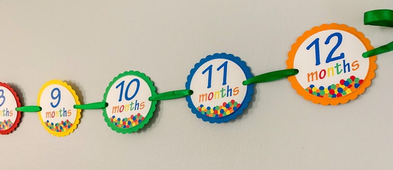 lets have a ball first birthday monthly photo banner featuring a ball pit