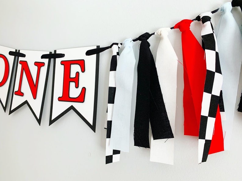 black white red pale sky blue checkerede flag fast one first birthday decorations high chair banner