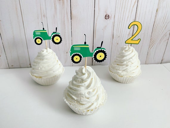 green tractor birthday decorations, green tractor cupcake toppers, tractor barnyard birthday decorations, eieio birthday Il_570xn