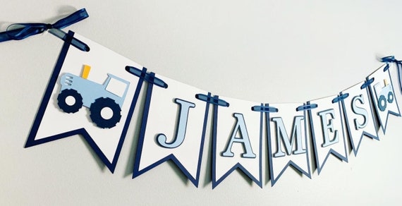 blue tractor birthday decorations, blue tractor name banner, blue tractor baby shower, tractor birthday decorations Il_570xn