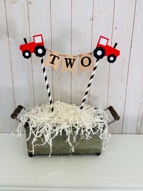 red tractor birthday decorations, barnyard birthday decorations, green tractor cake topper, old macdonald had a farm baby shower cake topper