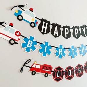first responders birthday decorations, firetruck police ambulance birthday decorations, emergency vehicles, firefighter, police officer