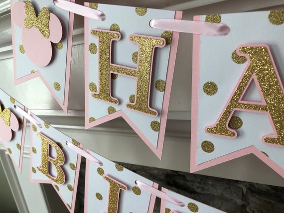 pink and gold happy birthday banner pink and gold first birthday