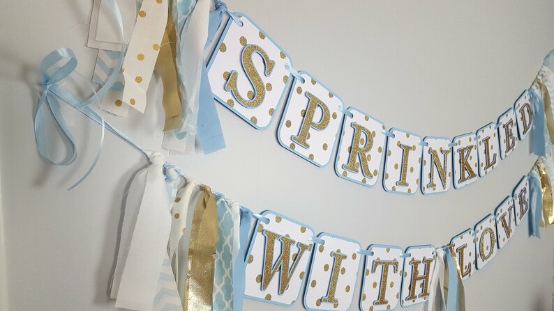 Baby Sprinkle Banner Blue And Gold Baby Shower Decorations Etsy