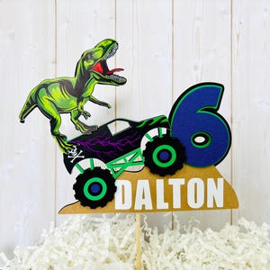 Monster Jam Inspired Grave Digger T-Rex Dinosaur birthday cake topper