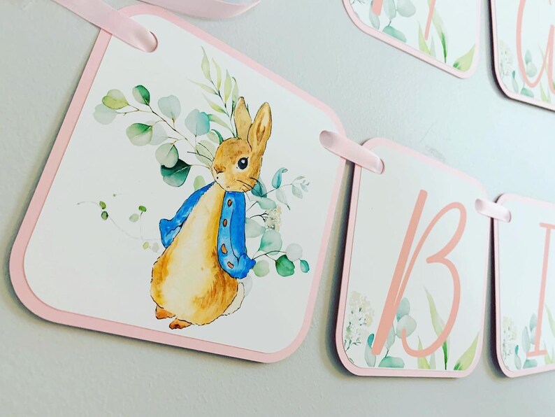 Pink Peter Rabbit Birthday Decorations, Girl Peter Rabbit Baby Shower Decorations, Peter Rabbit Birthday Banner, Easter Birthday, Baby Girl image 5