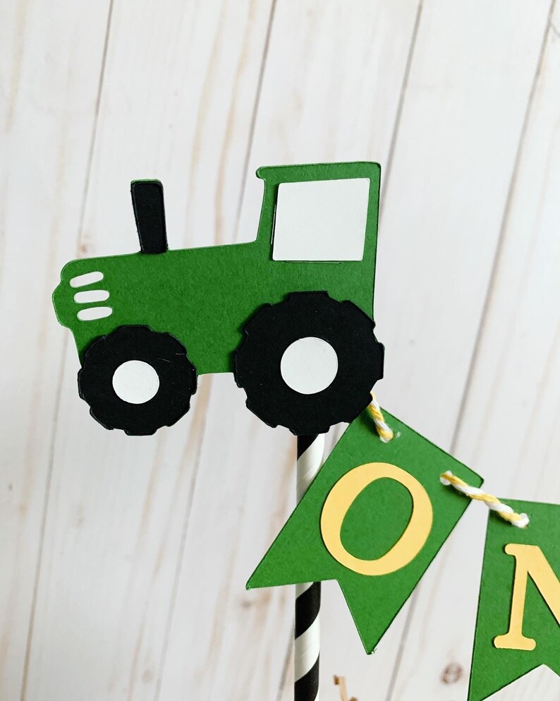 green tractor birthday decorations, barnyard birthday decorations, green tractor cake topper, old macdonald had a farm baby shower cake image 4