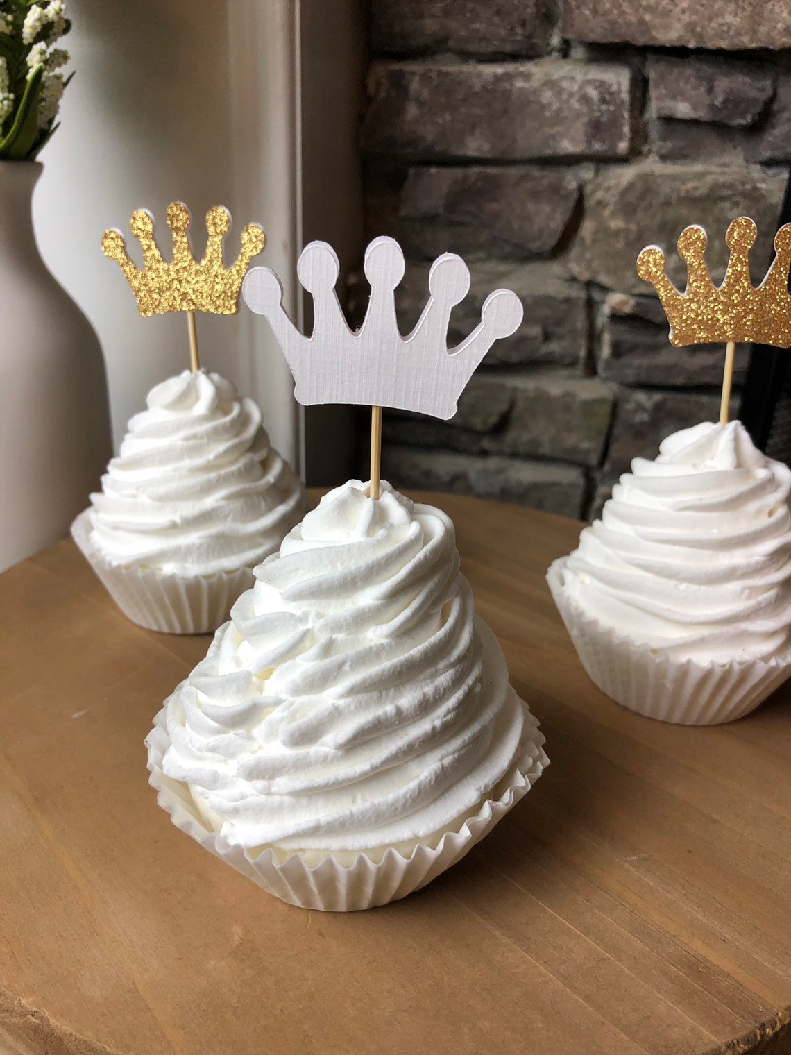 Gold Crown Cupcake Toppersgold Glitter Crownpink and Gold Etsy