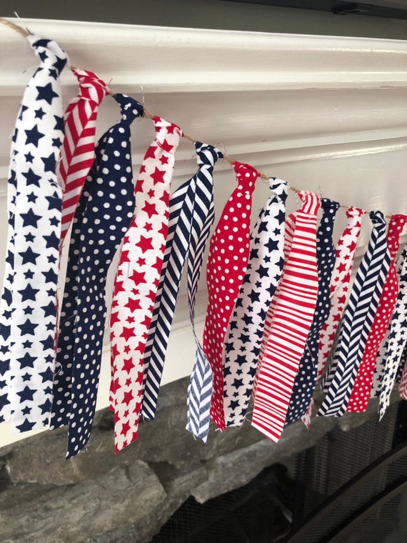 memorial day rag garland * fourth of july rag garland * fourth of july decorations * red white and blue banner * fourth of July banner Il_570xn
