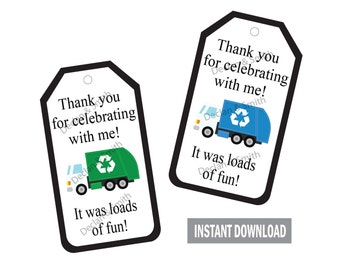 garbage truck birthday, recycling truck birthday, garbage recycling truck birthday, recycle truck decorations, recycling thank you favor