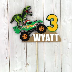 Dragon Monster Truck with T-Rex dinosaur cake topper