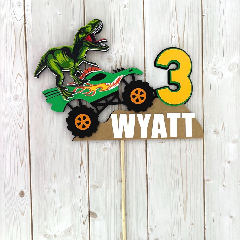 Dragon Monster Truck with T-Rex dinosaur cake topper