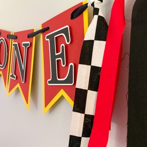 racing high chair first birthday banner