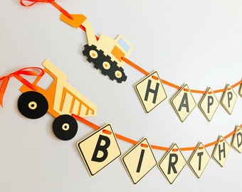 construction birthday party decorations, excavator, dump truck, cement mixer, construction vehicles, under construction, construction banner