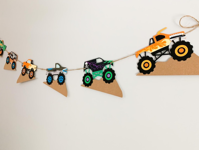 monster trucks banner for a  monster jam inspired birthday or bedroom decor