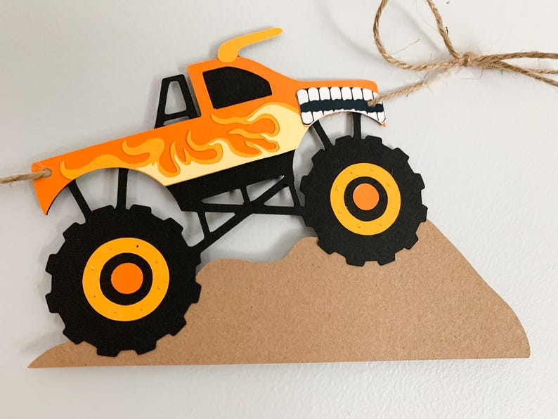 monster trucks banner for a  monster jam inspired birthday or bedroom decor