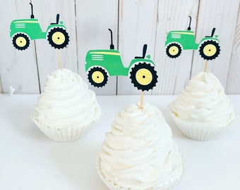 Tractor Cupcake Toppers, Barnyard Birthday Decorations