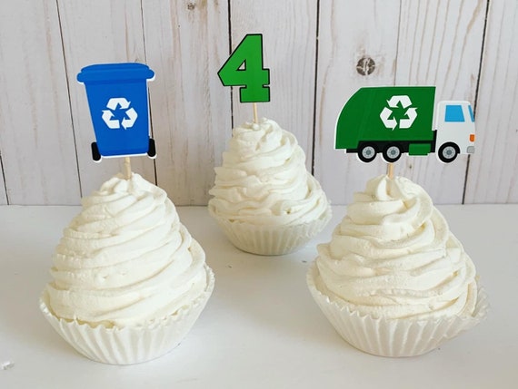 garbage truck birthday, recycling truck birthday, garbage recycling truck birthday, recycle truck decorations, recycling cupcake toppers Il_570xn