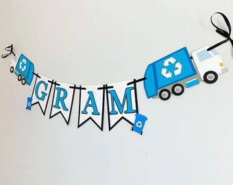 garbage truck birthday, recycling truck birthday, blue garbage recycling truck birthday, garbage truck decorations, birthday decorations