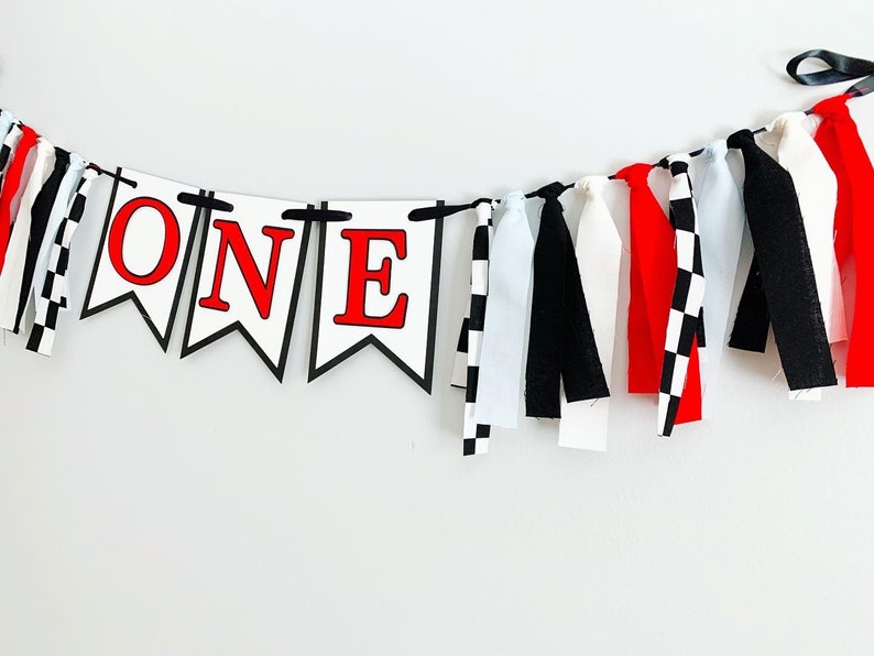 black white red pale sky blue checkerede flag fast one first birthday decorations high chair banner