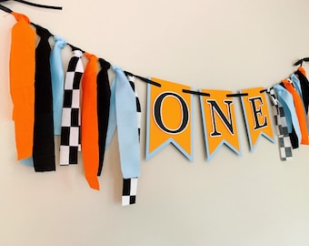 McLaren inspired Formula One racing birthday decorations, F1 race car, racing high chair banner, blippi birthday, Fast One, Two Fast