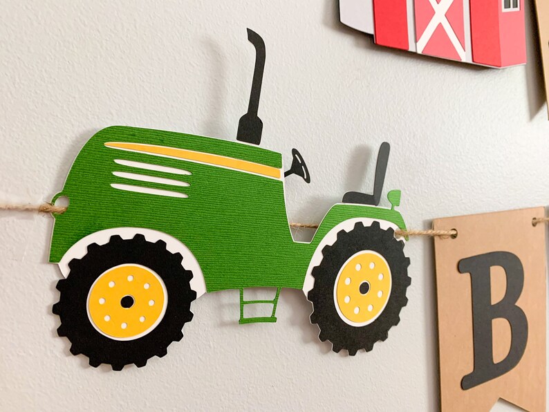 red tractor birthday decorations, red tractor barnyard birthday decorations, tractor barn birthday banner, old macdonald birthday decoration image 3