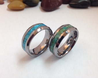 Tungsten and Blue Turquoise wedding band