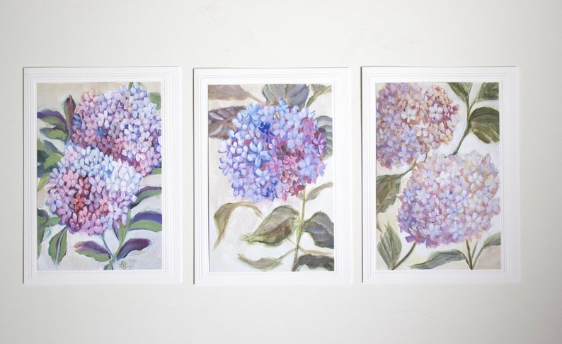 Floral Art Cards Set, Blank Notecards, Greeting Cards, Hydrangeas, Botanical, Cottage Style Notecards image 2