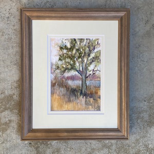 Original Oak Tree Painting Contemporary Landscape Watercolor Mixed Media Paper