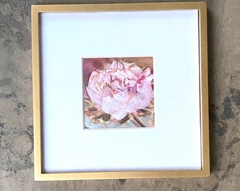 Framed Original Painting, Peony, Mixed Media on Paper