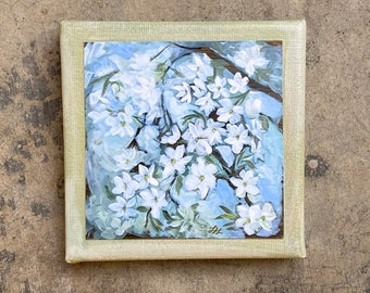 Mini Painting, Art Print, Blossom Floral, Print on Canvas, Artprint, Small Flowers Painting, 4" x 4" Print on Canvas