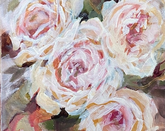 Impressionistic Rose Bouquet Painting: Original Acrylic on Canvas (8” x 10”)