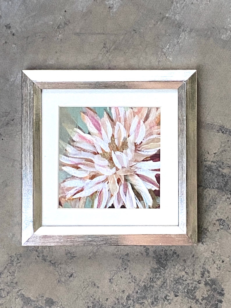 Framed Original Mini Painting, Cafe au Lait Dahlia, Small Artwork, Mixed Media, Works on Paper, 6 x 6 image 1