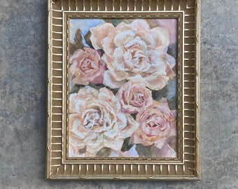 Original Acrylic Floral Painting, Heirloom Roses, Soft Colors, Antique Roses, Beige, Blush, Bisque, 11" x 14"