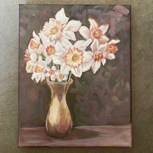 Original Daffodils Painting, Acrylic on Canvas, 8 x 10 image 3