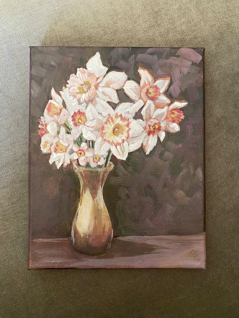 Original Daffodils Painting, Acrylic on Canvas, 8 x 10 image 3