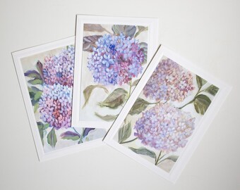 Floral Art Cards Set, Blank Notecards, Greeting Cards, Hydrangeas, Botanical, Cottage Style Notecards