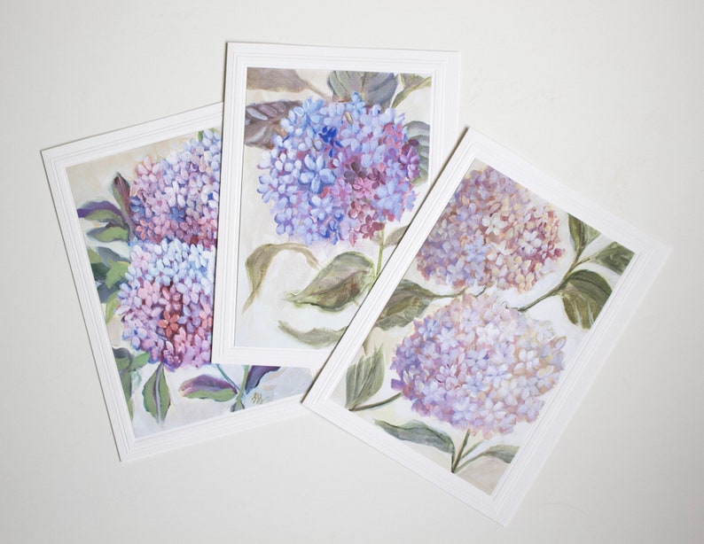 Floral Art Cards Set, Blank Notecards, Greeting Cards, Hydrangeas, Botanical, Cottage Style Notecards image 1