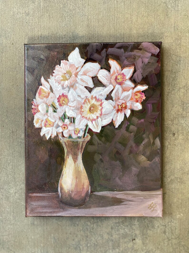 Original Daffodils Painting, Acrylic on Canvas, 8 x 10 image 2