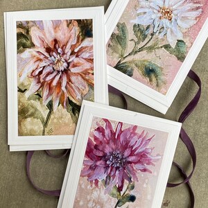 Dahlia Painting Art Cards, Handmade Floral Notecards, Botanical Blank Notecards, Flowers Greeting Cards